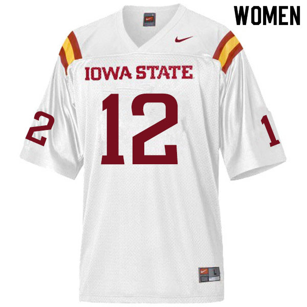 Women #12 Easton Dean Iowa State Cyclones College Football Jerseys Sale-White - Click Image to Close
